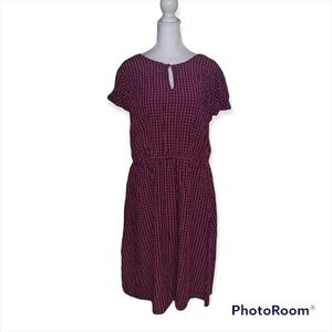 Womens‎ Plum Pink Plaid Gingham Elastic Waist Keyhole Neck Short Sleeve Dress L